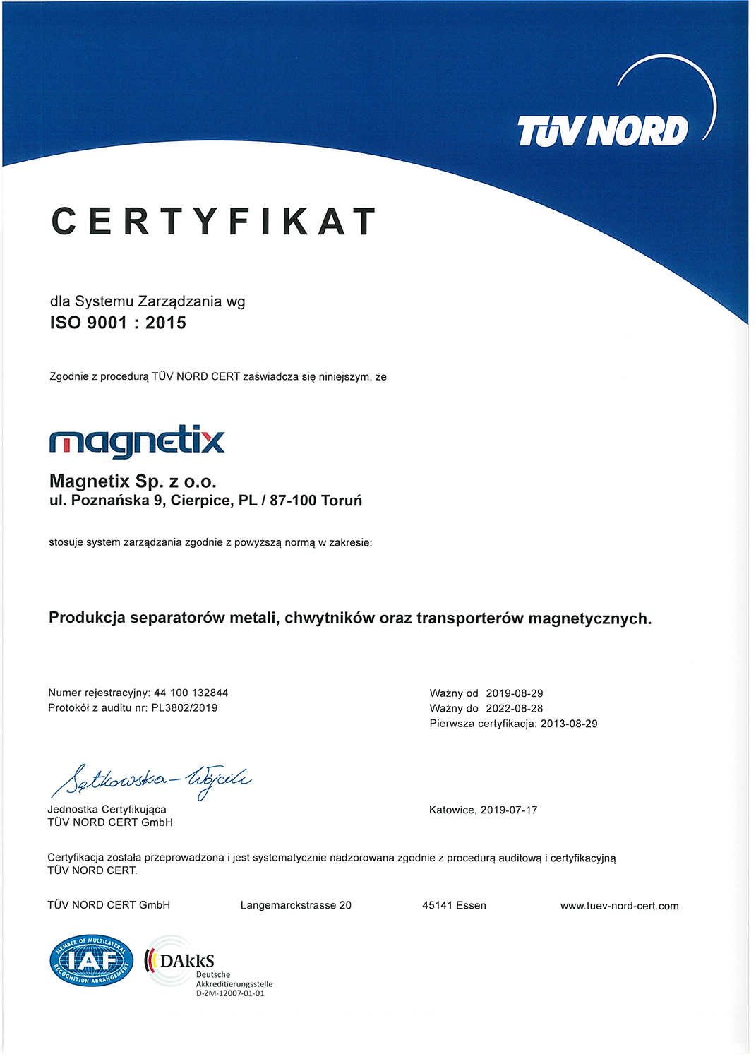 ISO 9001 - Magnetix – Hersteller von Magnetabscheidern und Metalldetektoren.